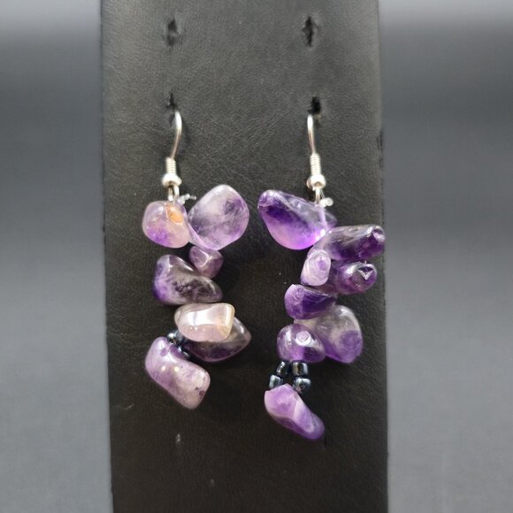 Jewelry - Silver Plated Amethyst Stone Chain Handmade Earrings A7006